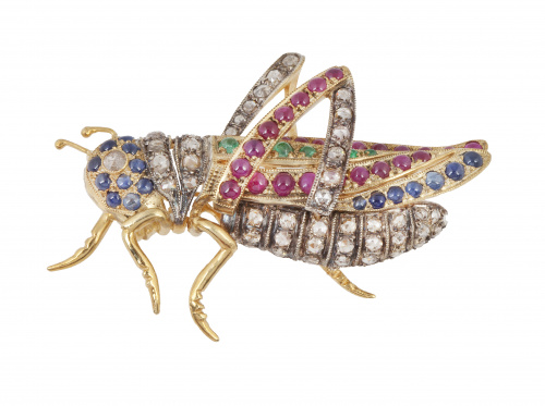 Broche con diseño de saltamontes realizado con diamantes de
