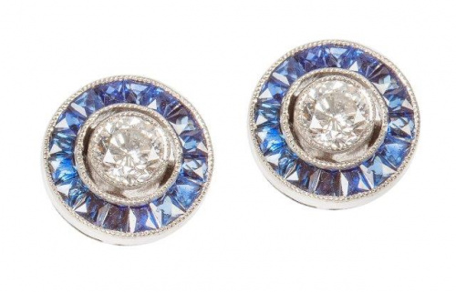 Pendientes de ojo de perdiz Art-Decó con brillantes central