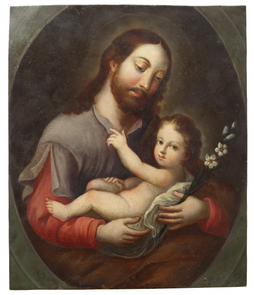 ESCUELA MEXICANA, SIGLO XVIIISan José con el Niño en un ó