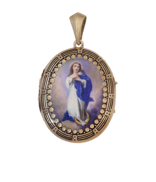 Colgante guardapelo portafotos oval de pp. S .XX con esmalt