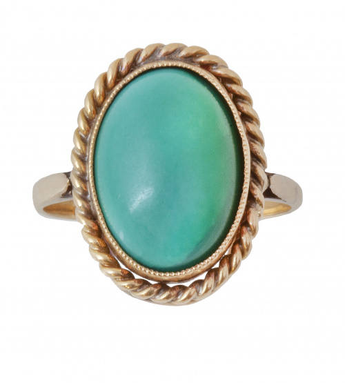 Sortija años 50 con cabuchón de turquesa en marco de cordon