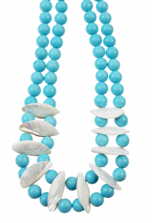 Collar de dos hilos de grandes cuentas de turquesa  y unido