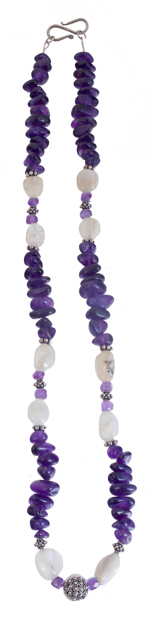 Collar largo de amatistas y ágata blanca irregulares