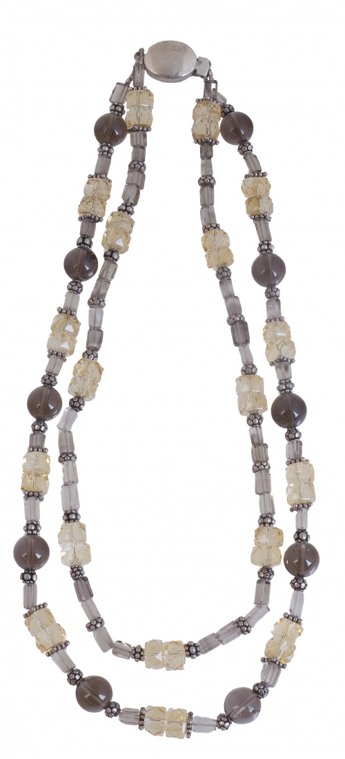 Collar de dos hilos de cuazos citrinos facetados y cuarzos 