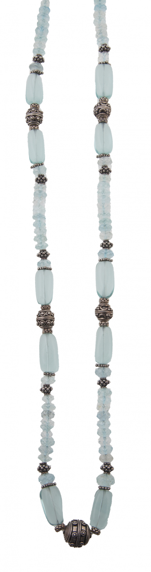 Collar largo de cuarzos azules, y aguamarinas facetadas con
