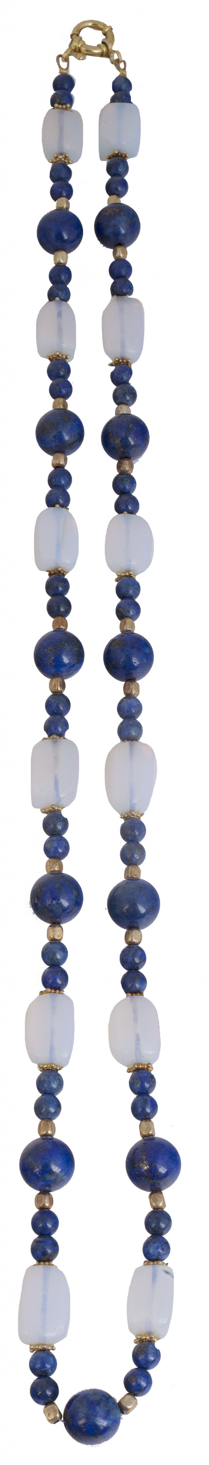 Collar largo de lapislázuli en cuentas de dos tamaños y cue