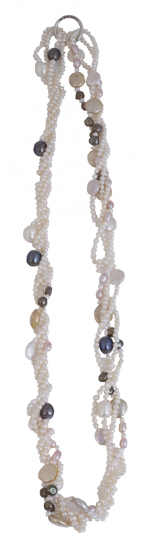 Collar de cuatro hilos de perlas que combina perlas blancas