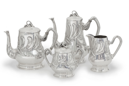 Juego de café Art Nouveau en plata española ley 916.Punzo