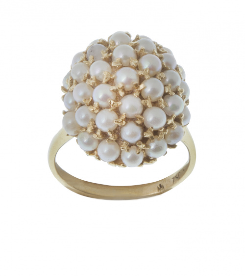 Sortija ovalada bombée años 50 cuajada de perlitas 