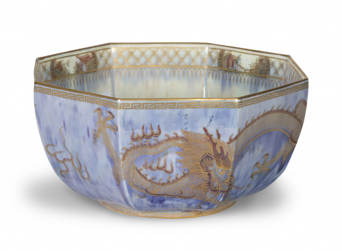 Bowl octogonal "fairy and lustre" de loza esmaltada y dorad