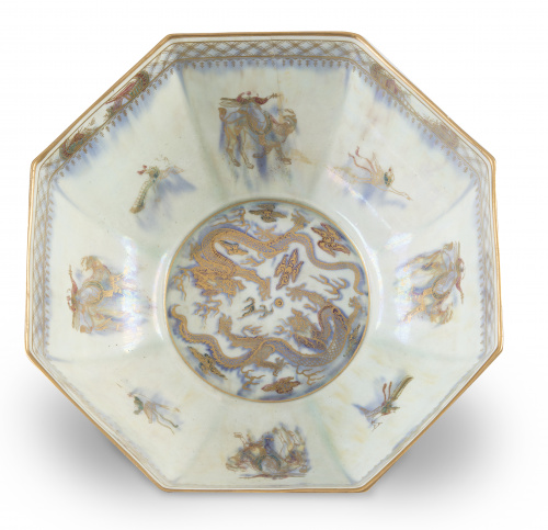 Bowl octogonal "fairy and lustre" de loza esmaltada y dorad