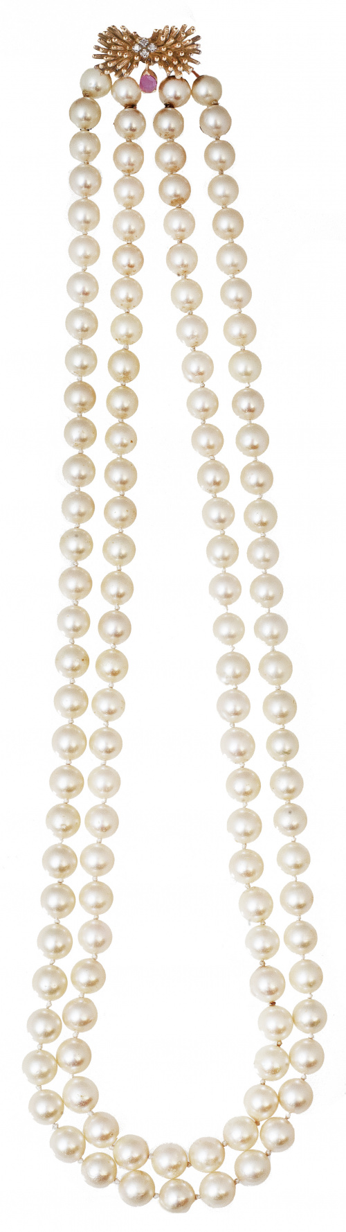 Collar años 50 con dos hilos de perlas con cierre en forma 