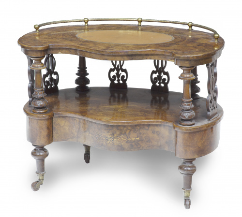 Musiquero de madera de nogal, raíz de nogal y marquetería.