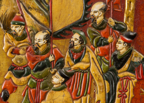 Biombo de seis hojas en madera y laca "Coromandel" con deco