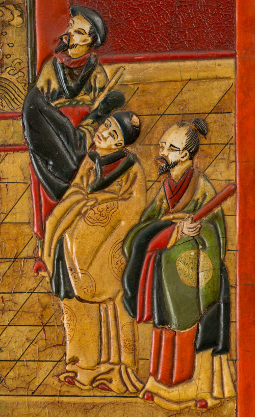 Biombo de seis hojas en madera y laca "Coromandel" con deco