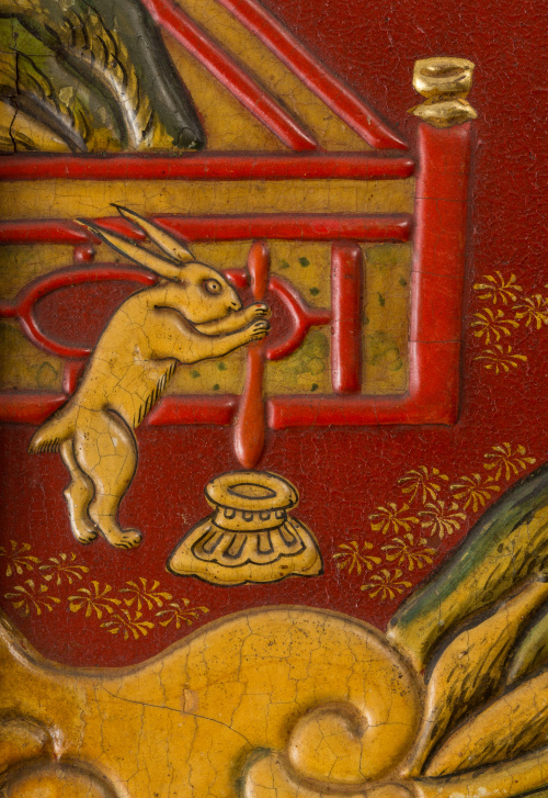 Biombo de seis hojas en madera y laca "Coromandel" con deco