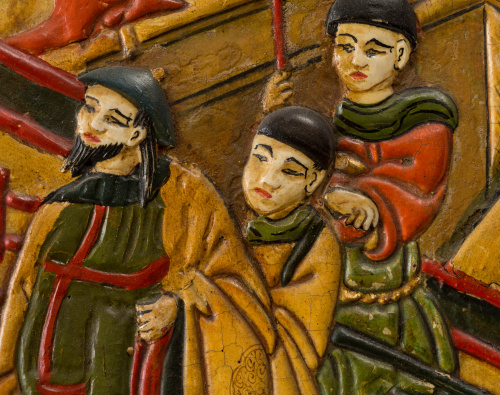 Biombo de seis hojas en madera y laca "Coromandel" con deco