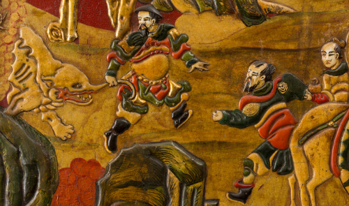 Biombo de seis hojas en madera y laca "Coromandel" con deco