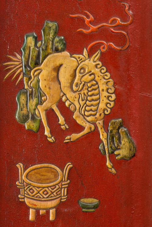 Biombo de seis hojas en madera y laca "Coromandel" con deco