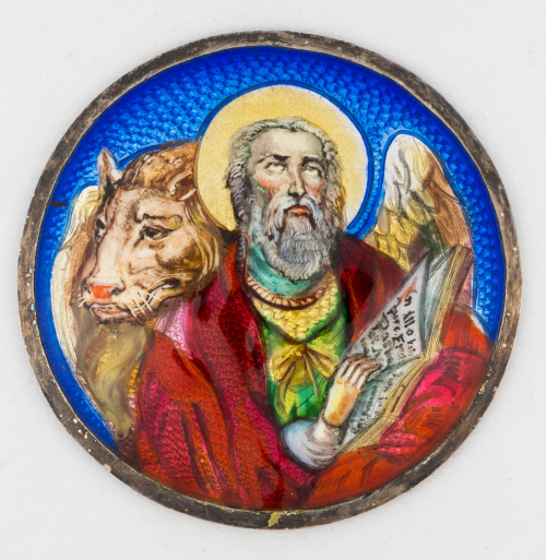 Lote de seis esmaltes, dos circulares con San Marcos y San 