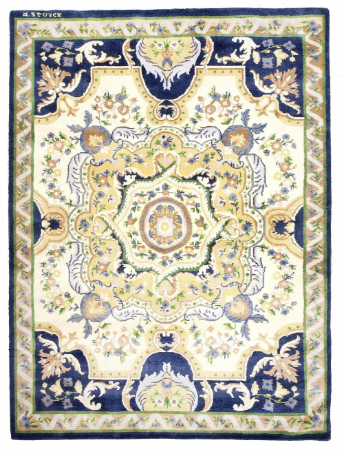 Alfombra firmada Miguel Stuyck con diseño de Aubusson en az