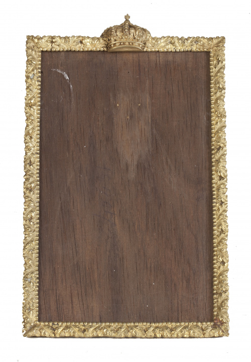 Marco en bronce dorado con corona real, h. 1940.