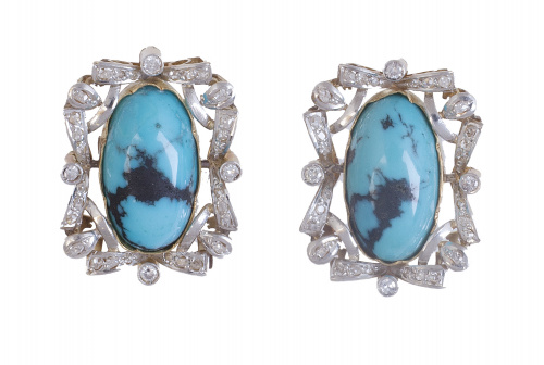 Prog. 60546. Pendientes con cabuchones de turquesas con mar