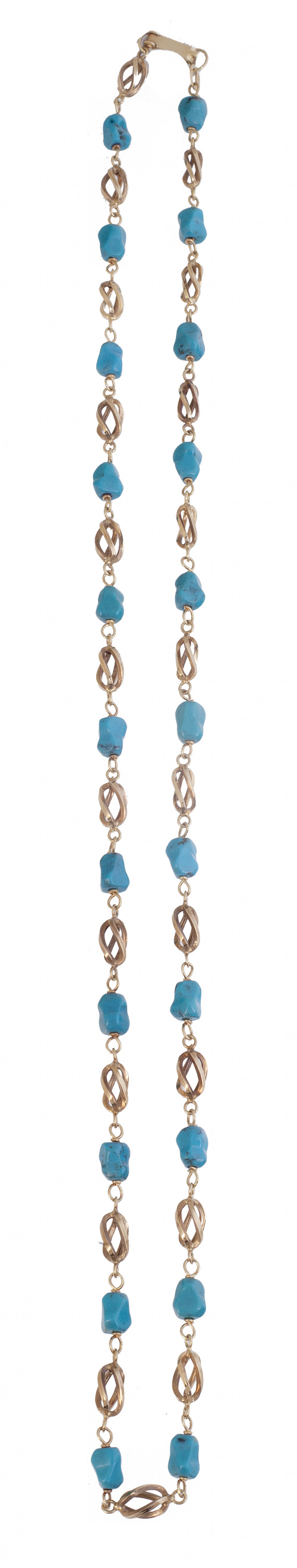 Prog. 8363. Collar de turquesas barrocas unidas por piezas 
