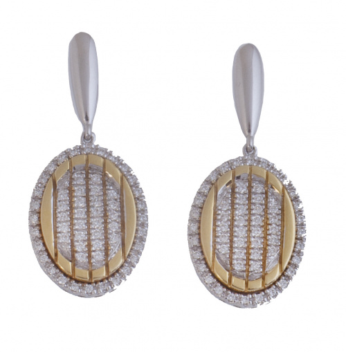 Prog. 47381. Pendientes largos con óvalo cuajado de brillan