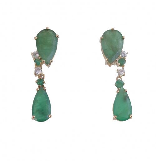 Prog. 69633. Pendientes largos con perillas de esmerladas u