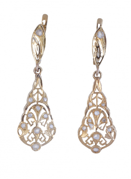 Prog. 57962. Pendientes largos S. XIX acampanados con diama