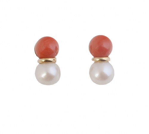 Prog. 68945.  Pendientes tu y yo con cuenta de coral y perl