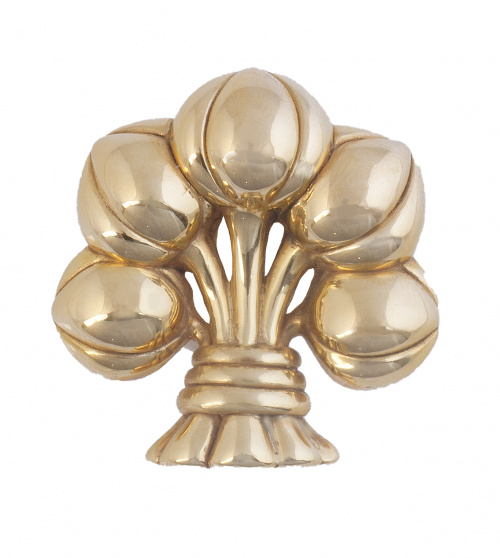 Broche con diseño de ramo de tulipanes en oro amarillo liso