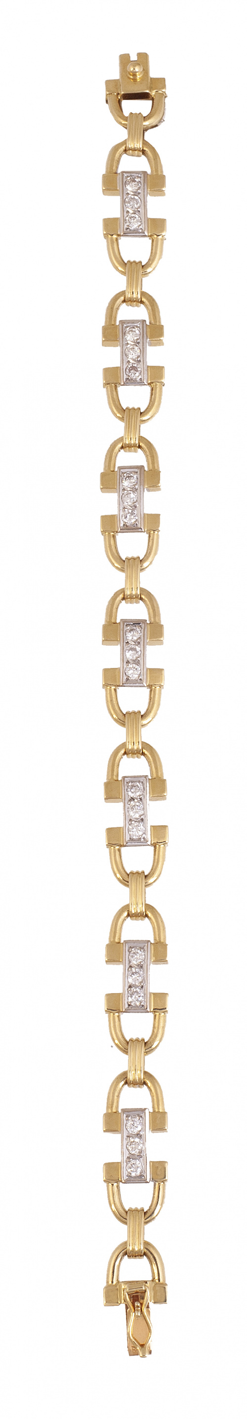 Pulsera con brillantes en bandas que unen piezas a modo de 