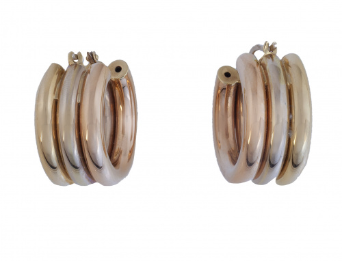 Pendientes criollas anchas con tres aros tubulares unidos e