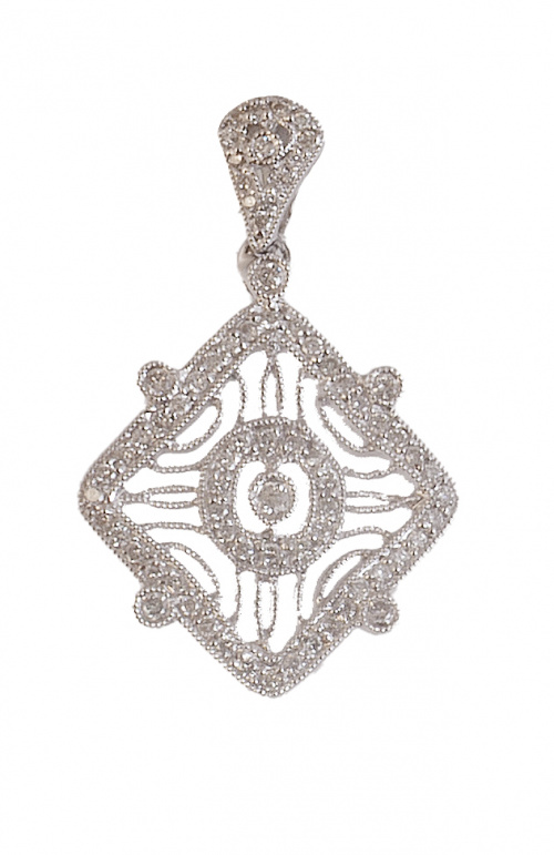 Colgante romboidal de brillantes en diseño de líneas calada