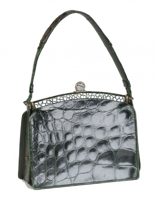 Bolso pequeño de piel de cocodrilo color verde oscuro con a