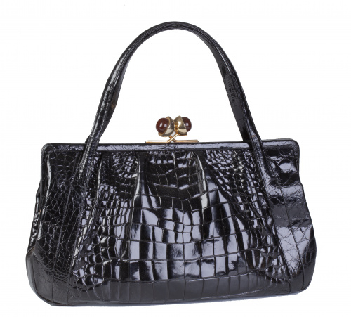 Gran bolso de piel de cocodrilo negro, con remate superior 