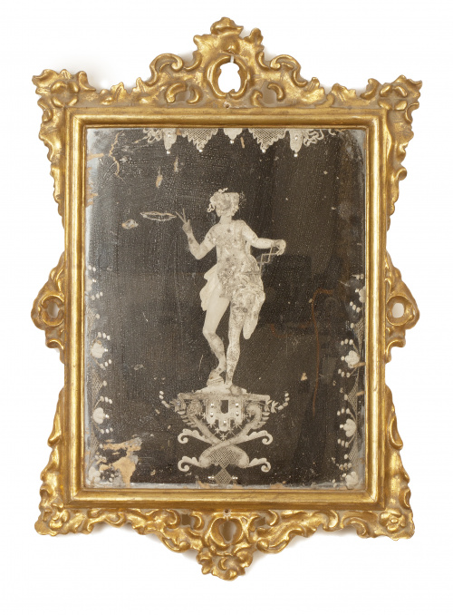 Pareja de espejos de madera tallada y dorada y cristal grab