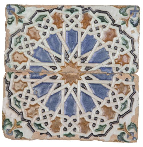 Dos azulejos de tabla de cerámica esmaltada en blanco, verd