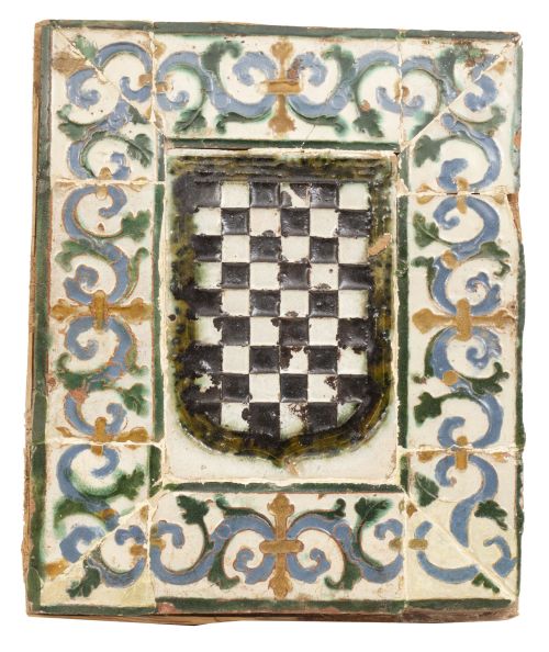 Panel heráldico de arista de cerámica esmaltada en negro, v