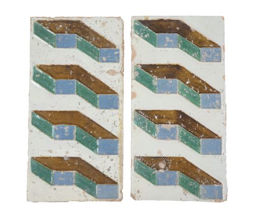 Azulejo geométrico de cerámica esmaltada, en azul verde y m