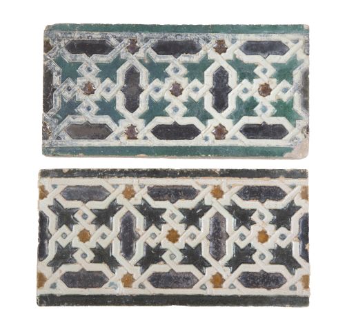 Dos azulejos de cerámica esmaltada de estrellas pequeñas de