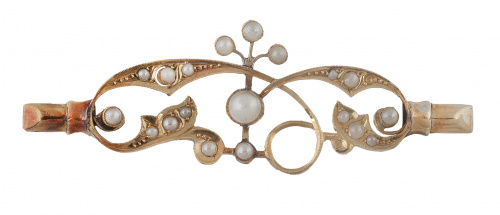 Broche de pp. S. XX con perlas de cristal en líneas de rama