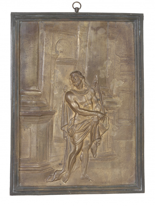 "Cristo en el templo".Placa devocional en bronce.Trabaj