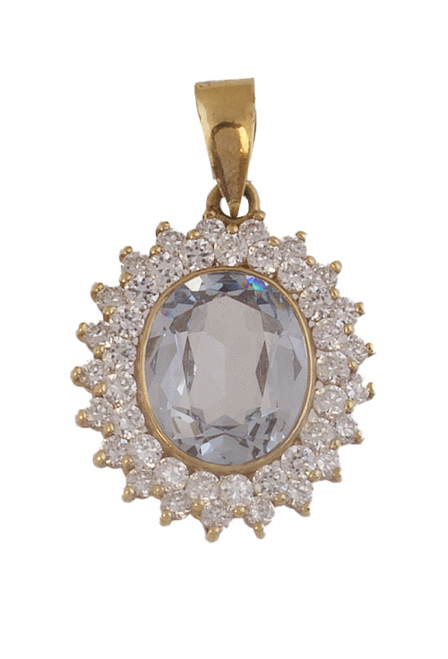 Colgante con topacio azul de talla oval y doble orla de cir