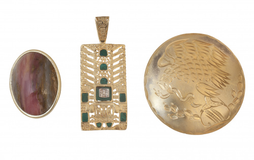 Lote de tres colgantes Mejicanos en plata vermeill