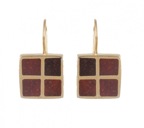 Pendientes cuadrados en metal dorado con cuadricula interio