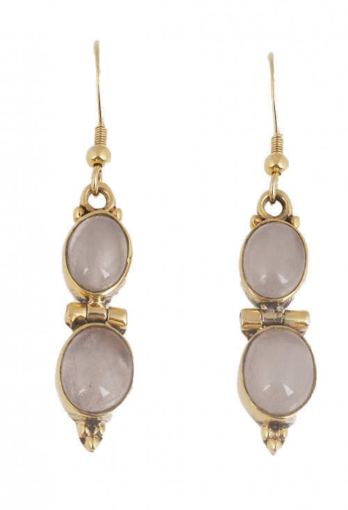 Pendientes largos con dos cabuchones de cuarzo blanco