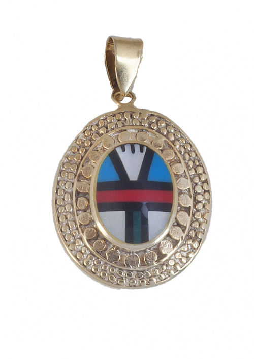 Colgante oval con centro multicolor geométrico de piedras d